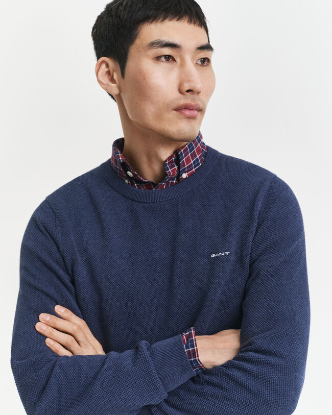 Crewneck sweater af bomuldspiqué