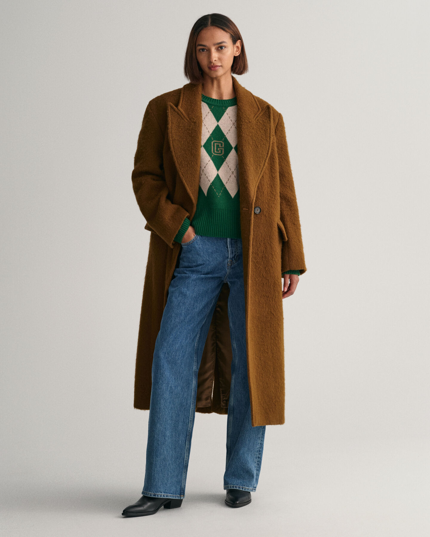 Super fin argyle sweater med crewneck