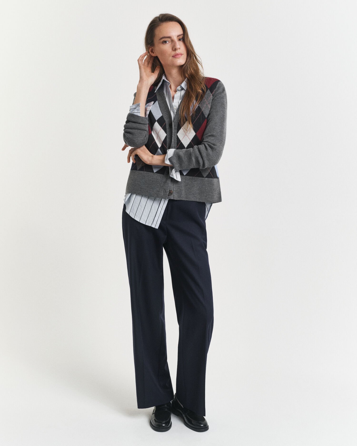 Argyle cardigan med V-hals