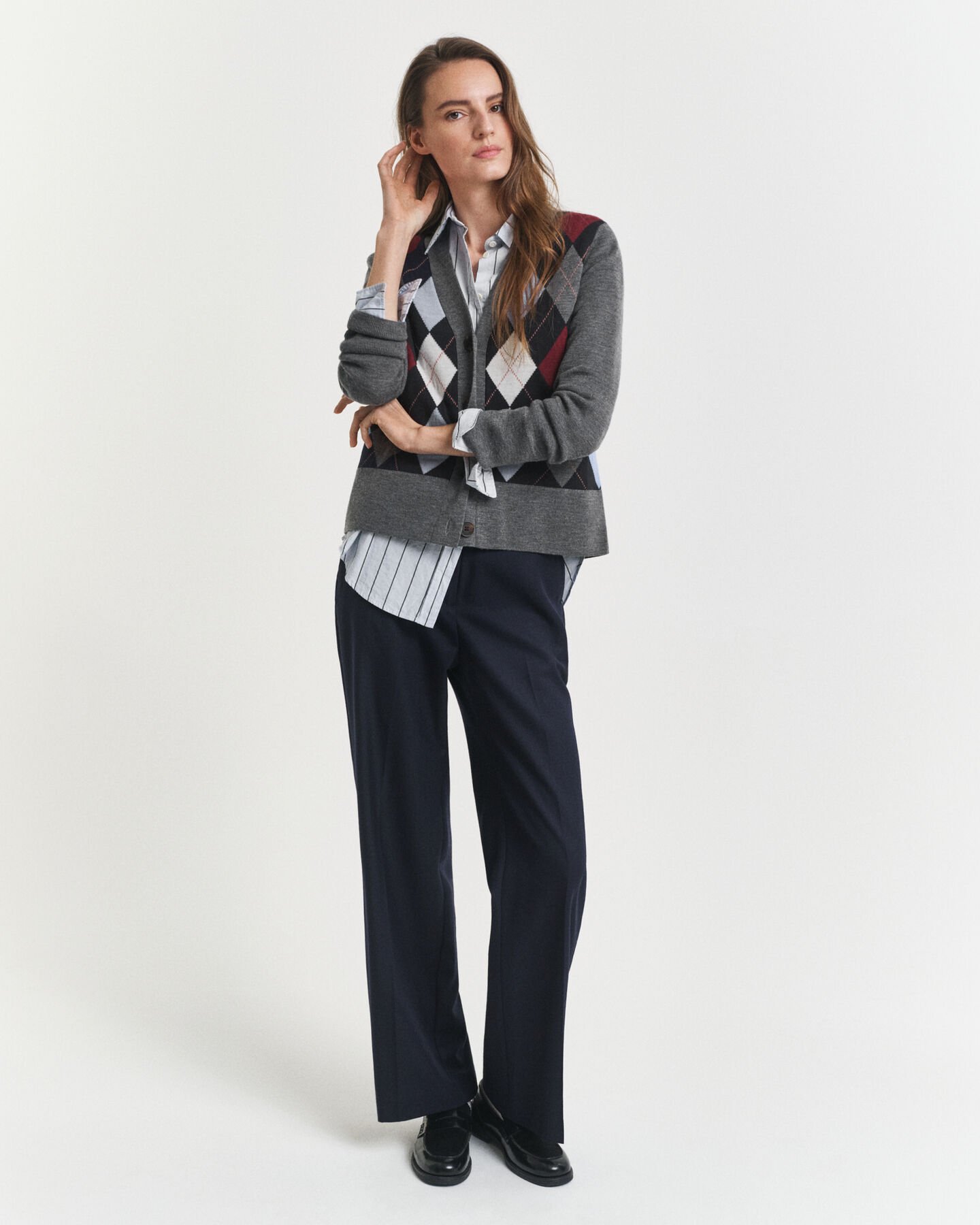 Argyle cardigan med V-hals