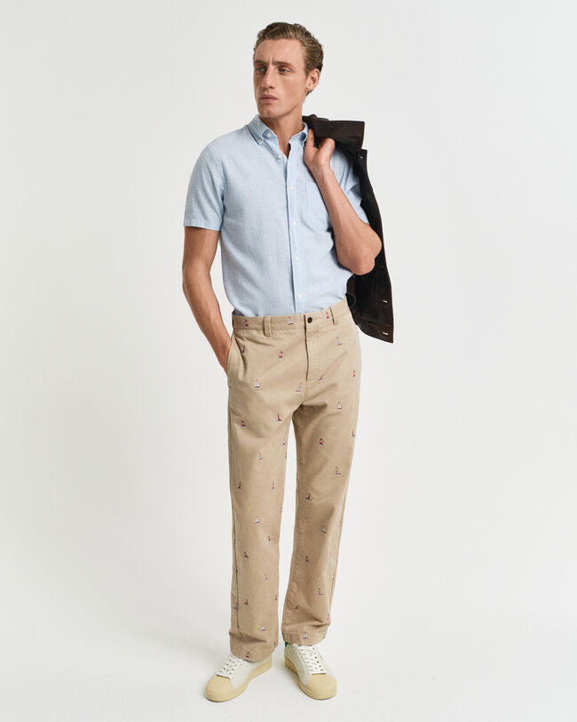 Regular fit skjorte af bomuldshør med korte ærmer