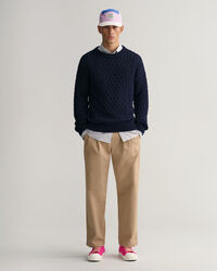 Crewneck sweater af bomuld med kabelstrik