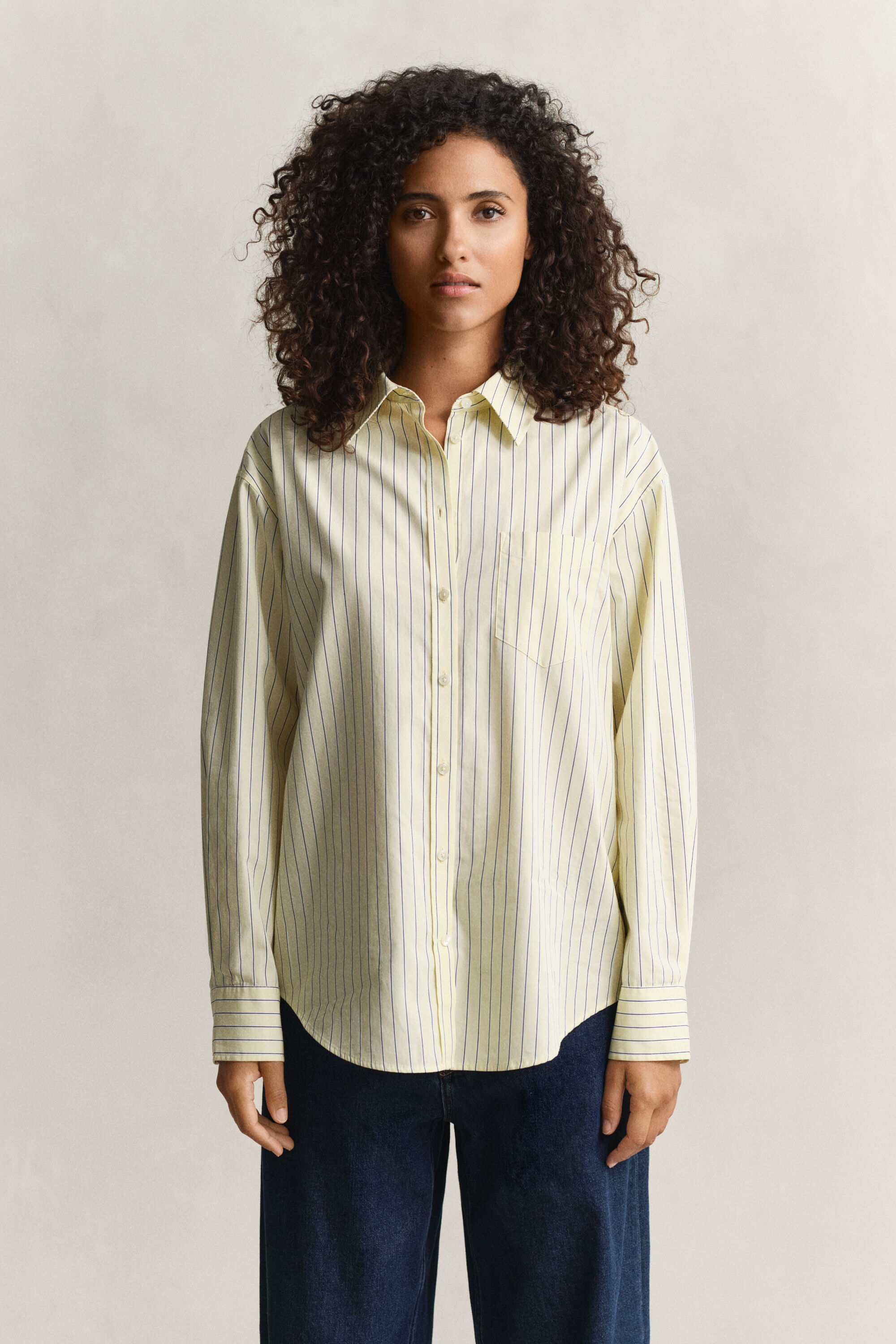 Relaxed fit poplin skjorte med striber