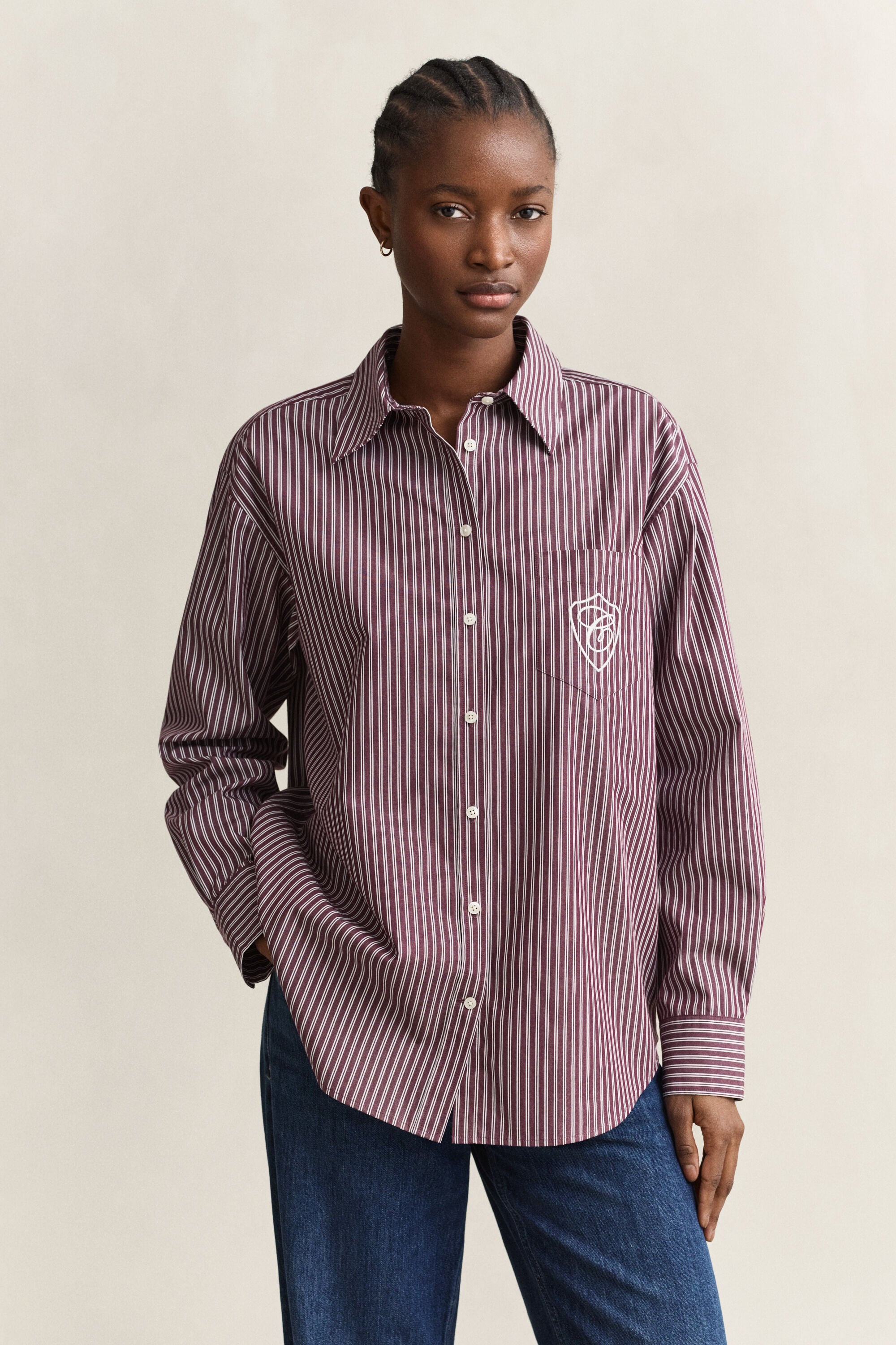 Relaxed fit stribet klassisk poplin-skjorte