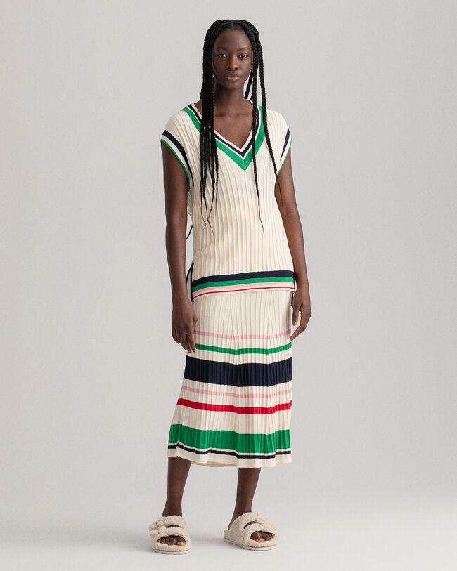 Stribet vest i ribstrik