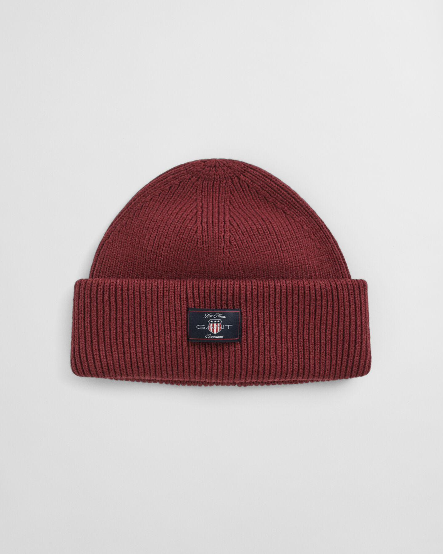 Ribstrikket beanie af bomuldsblanding