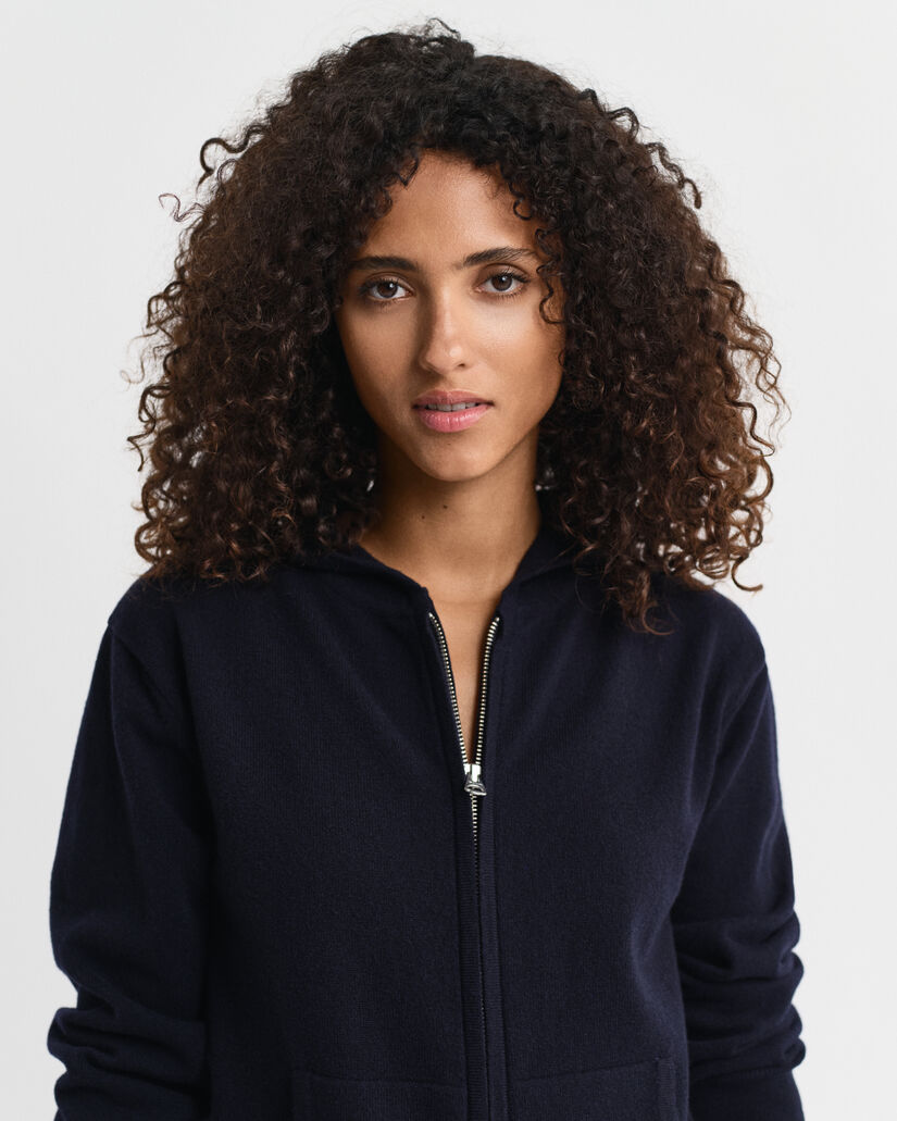 Hættetrøje af ekstra fin lammeuld med lynlås