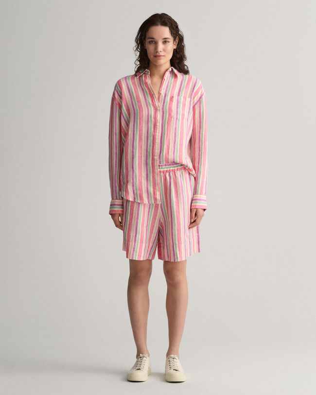 Flerstribede Pull-On-shorts af hør