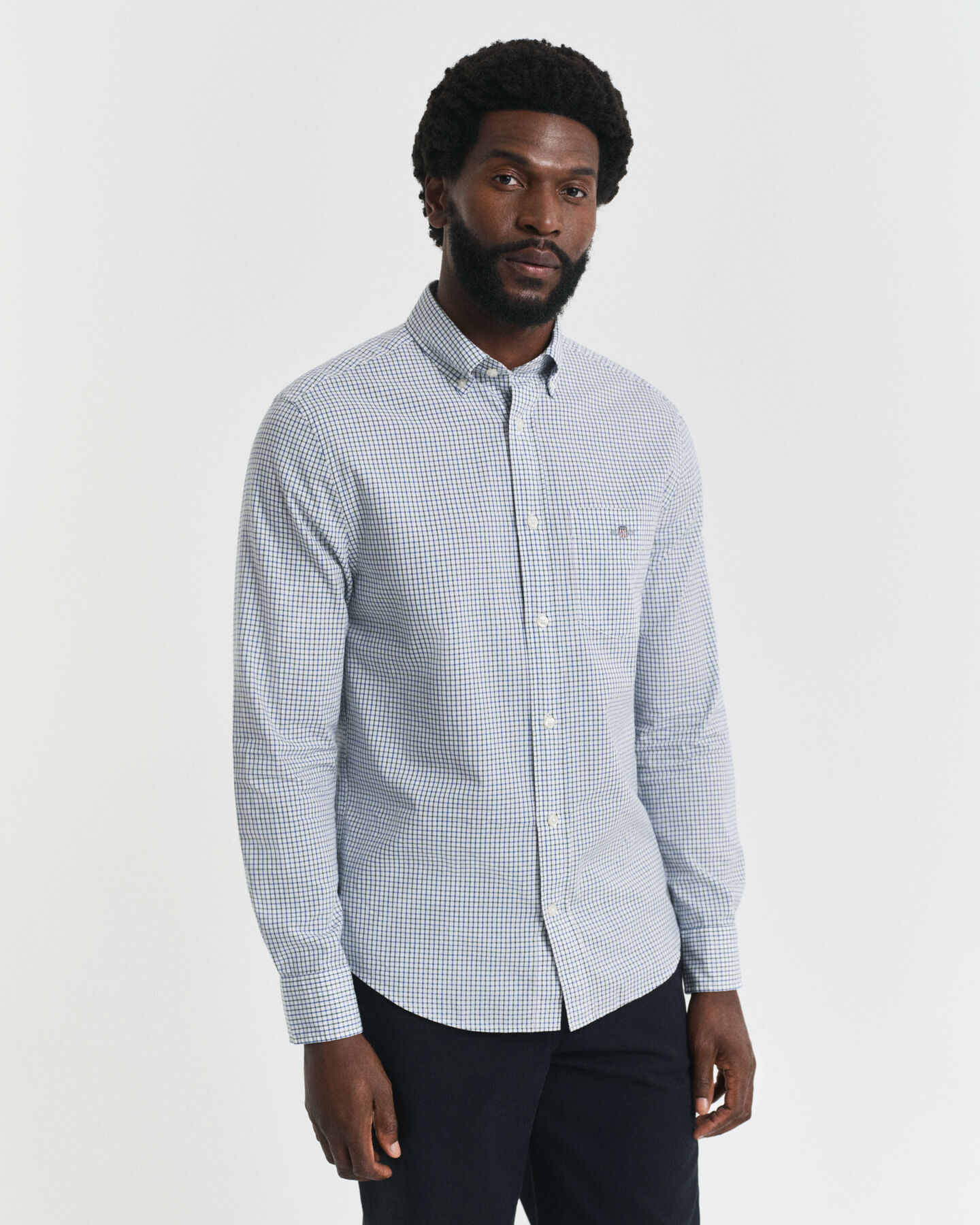 Regular fit klassisk poplin-skjorte med mikrotern