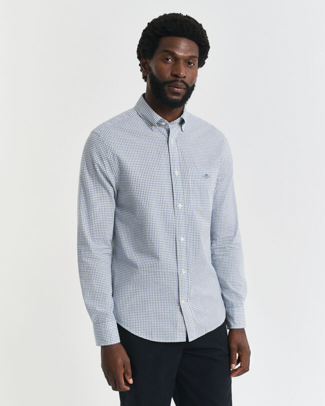 Regular fit klassisk poplin-skjorte med mikrotern