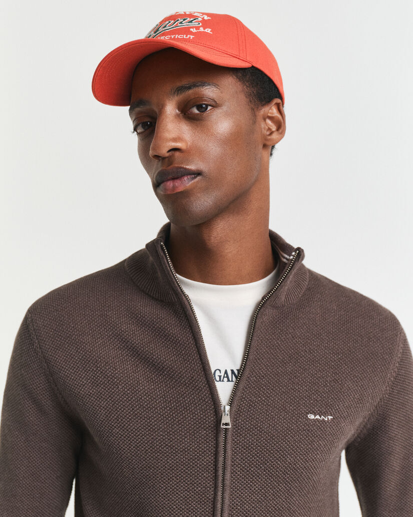 Cardigan af bomuldspiqué med lynlås