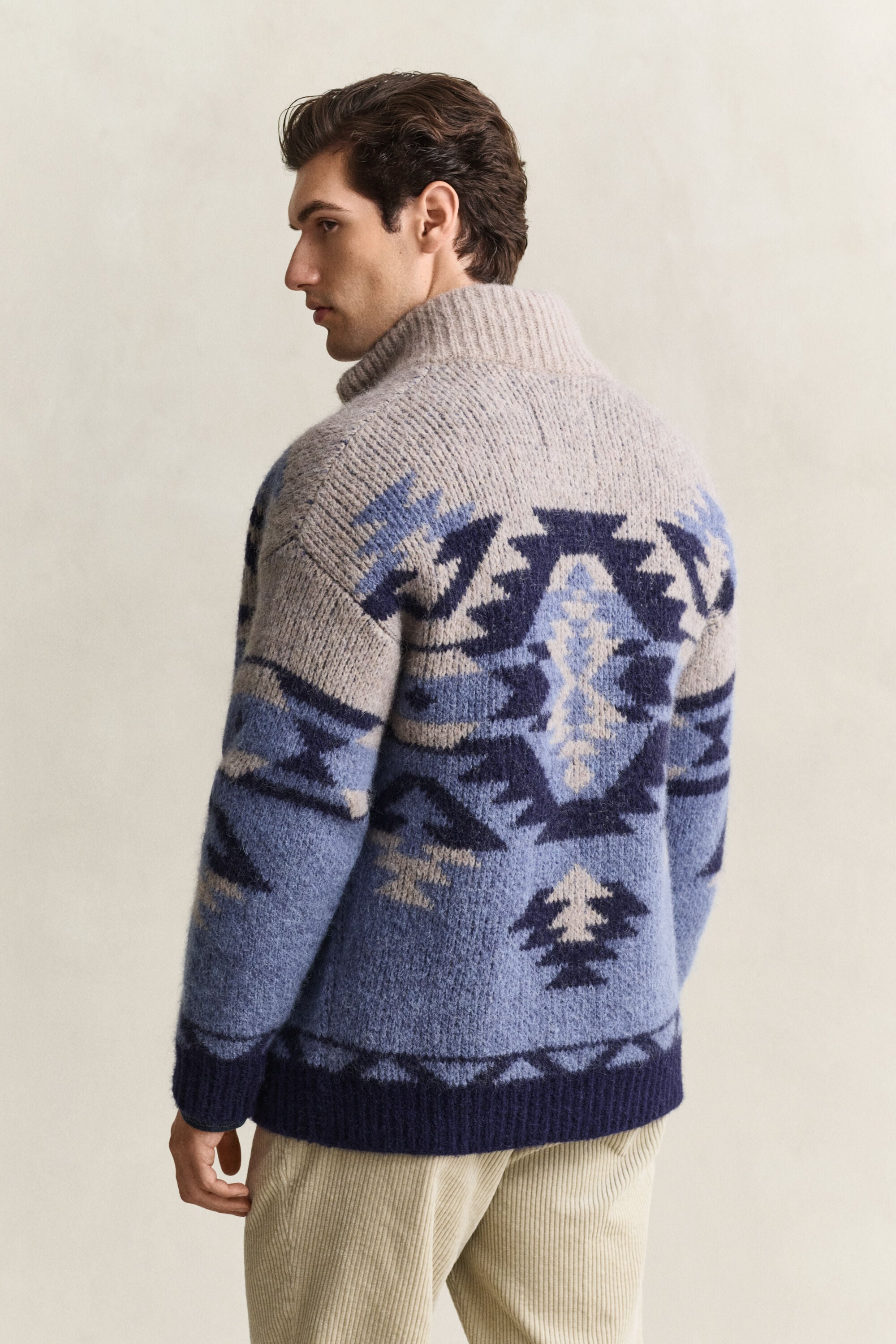 Jacquard cardigan i alpakauldblanding med lynlås