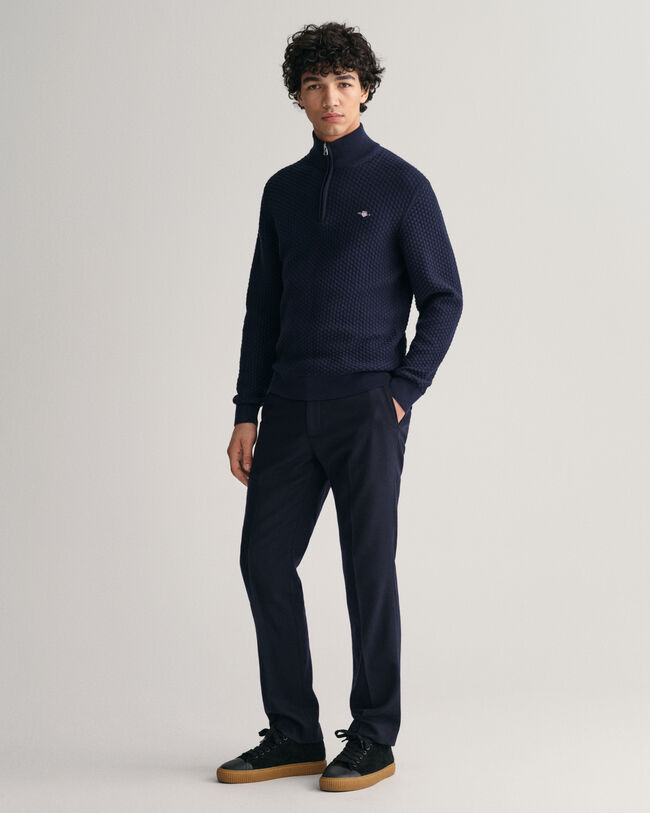 Tekstureret sweater af bomuld med halv lynlås