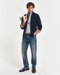 Cardigan af bomuldspiqué med lynlås