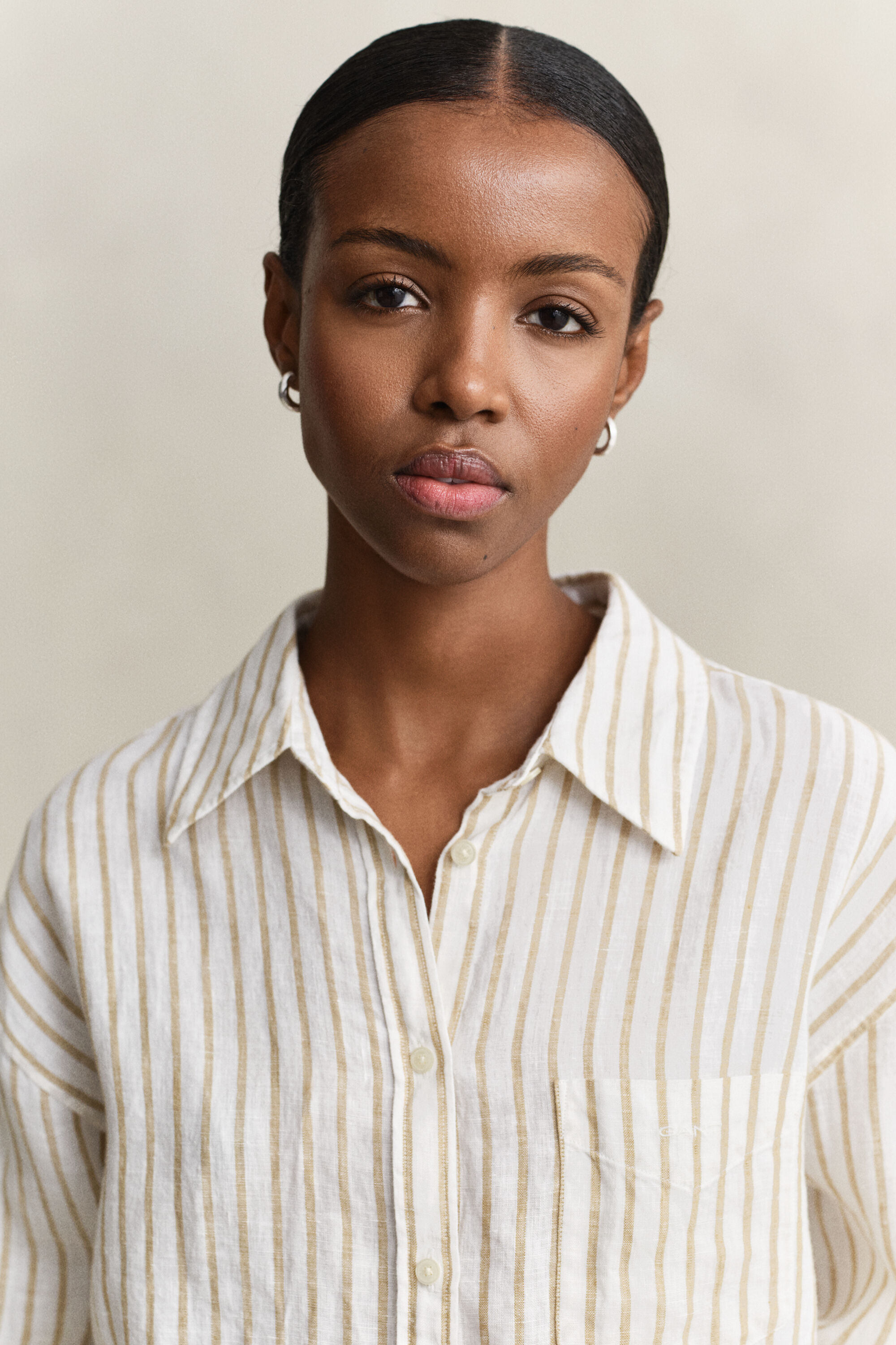 Relaxed fit stribet skjorte af hør