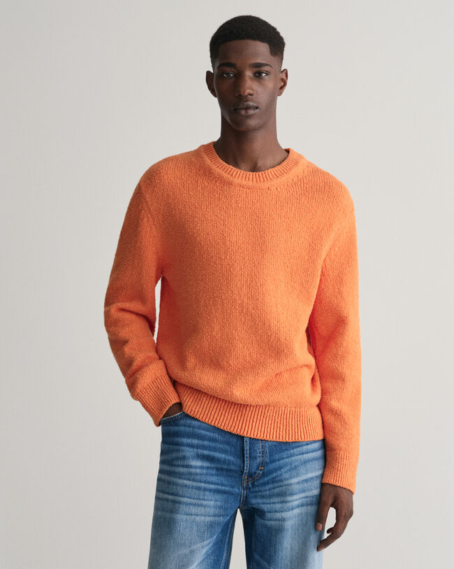 Crewneck sweater med boucl&eacute;-strik