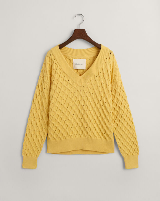 Tekstureret strikket sweater med V-hals