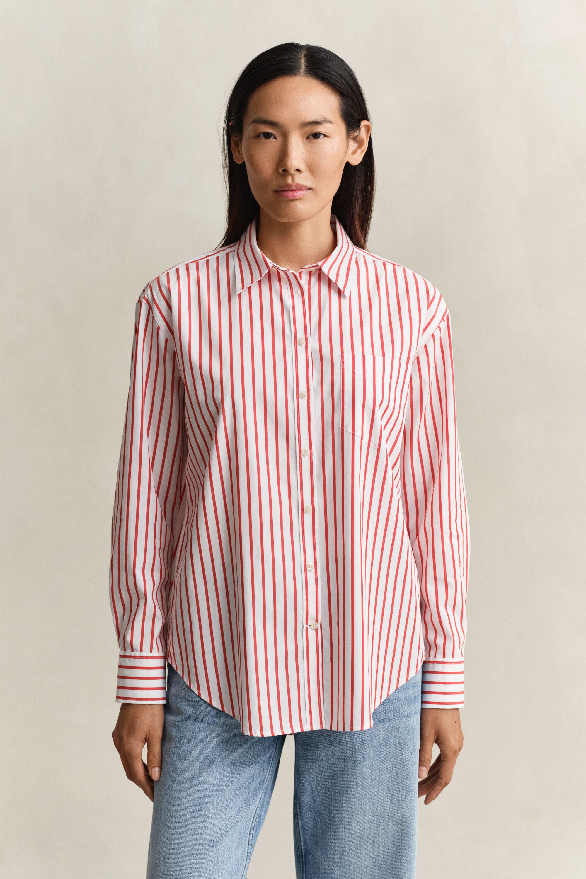 Relaxed fit stribet klassisk poplin-skjorte
