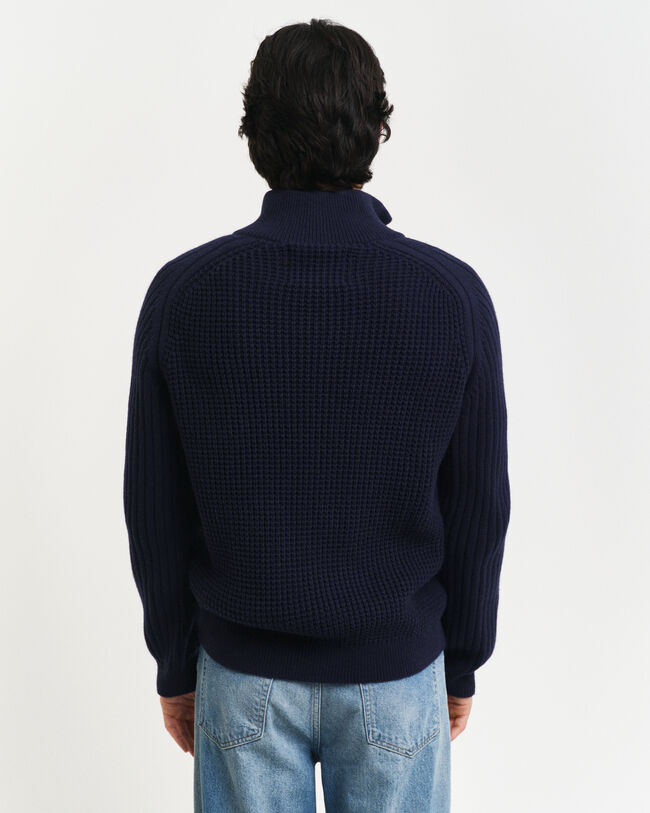 Tekstureret cardigan i uldblanding med lynlås