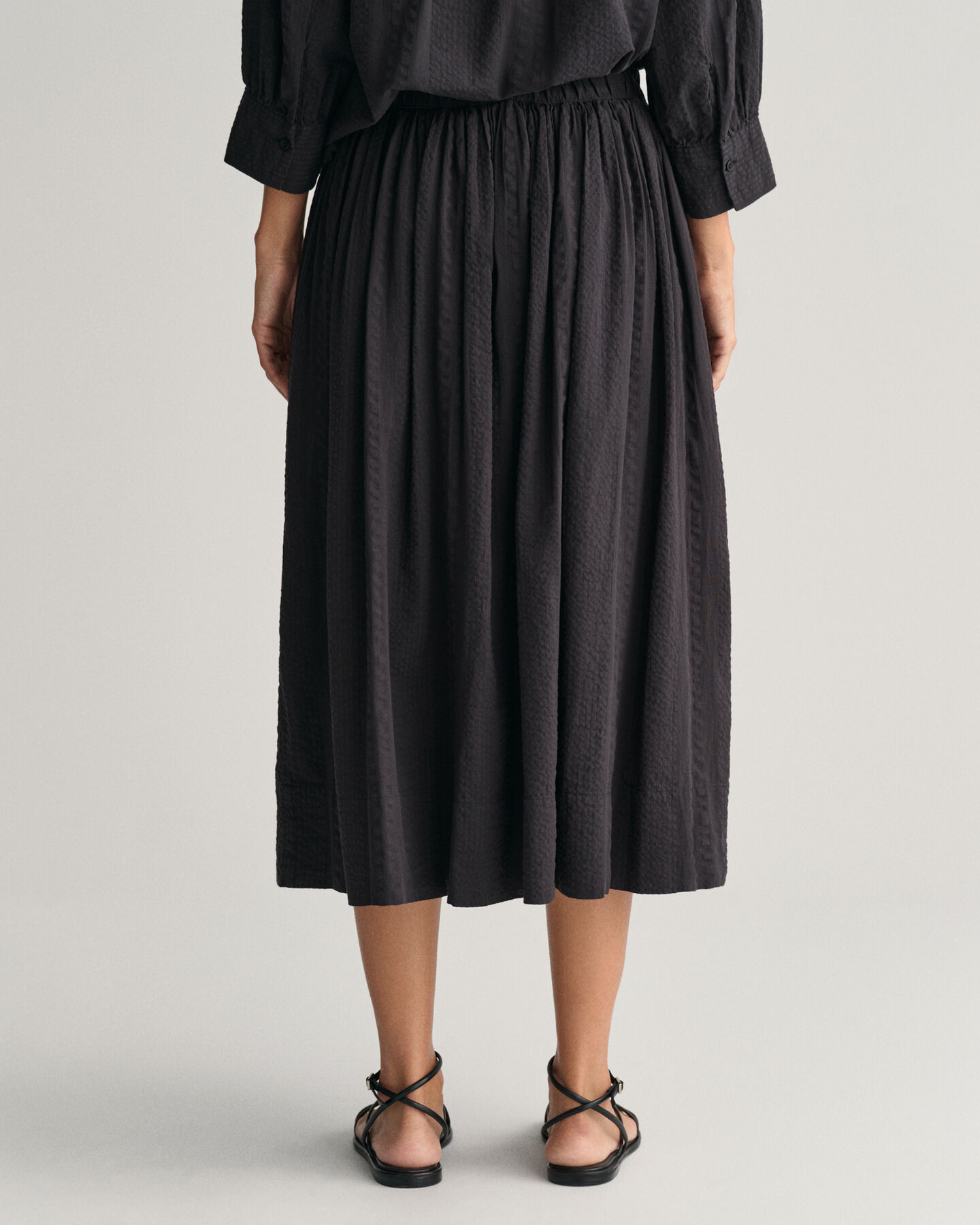 Seersucker-stribet pull-on nederdel