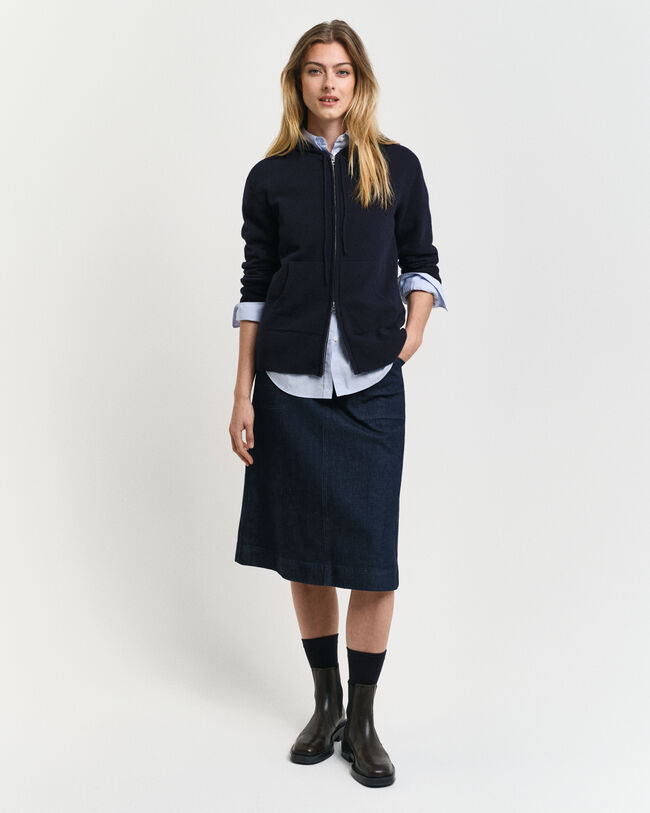 Hættetrøje af ekstra fin lammeuld med lynlås