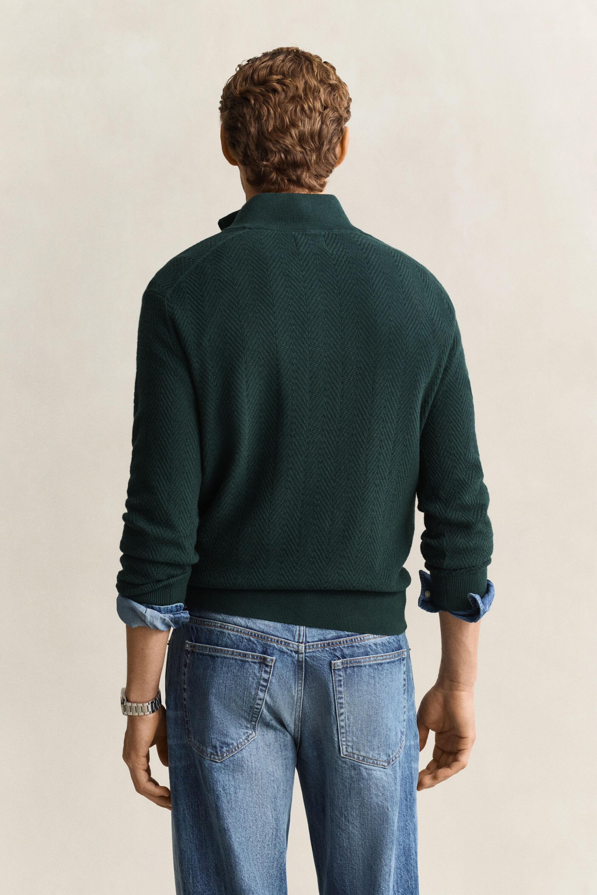 Sildebensmønstret sweater med halv lynlås