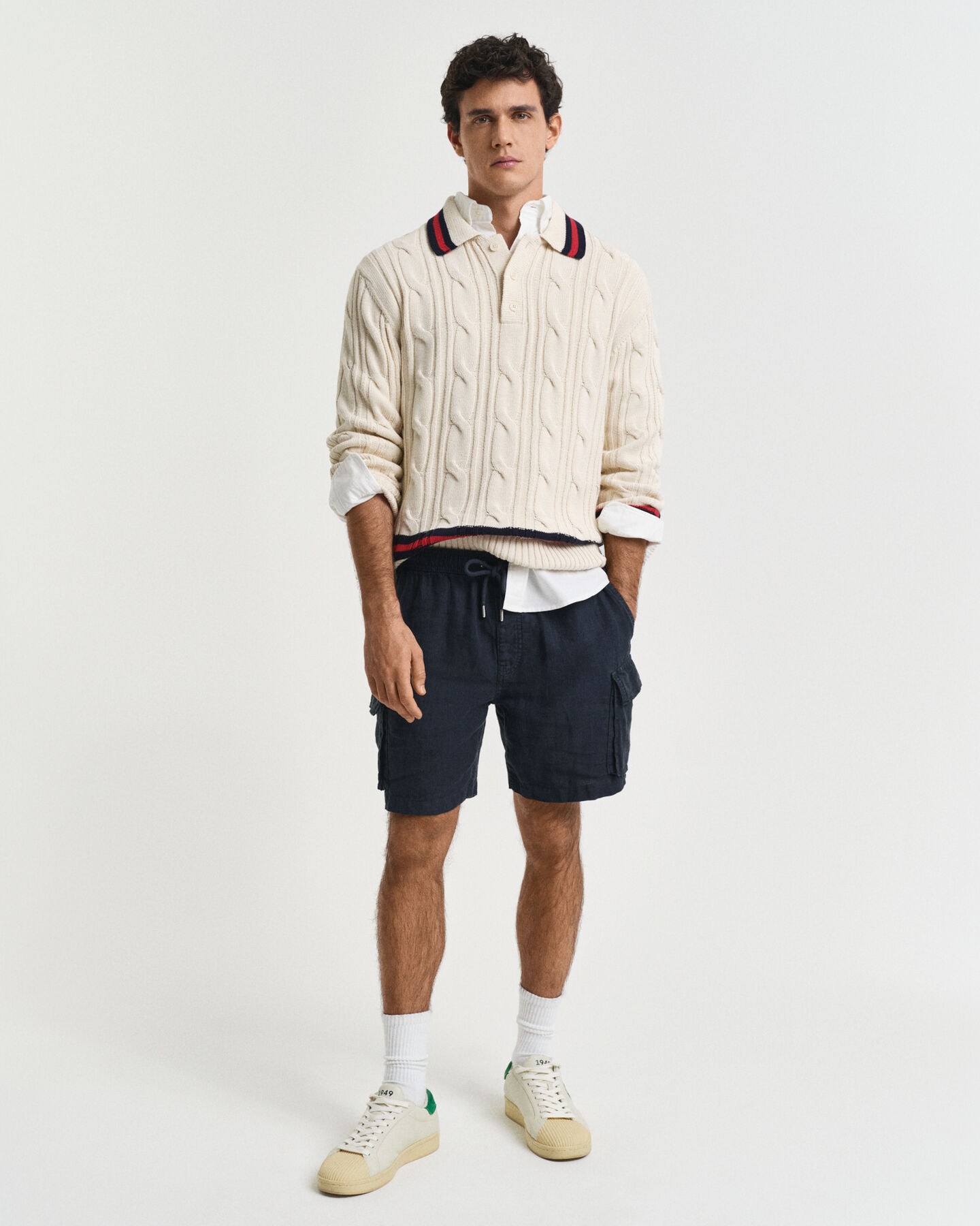 Regular fit cargo-shorts af hør