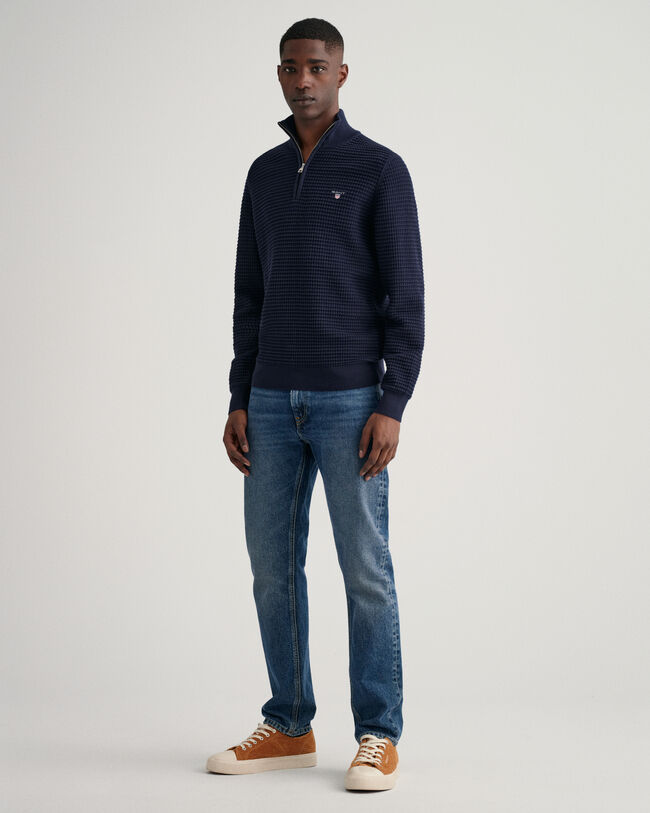 Texture bomuldssweater med halv lynlås