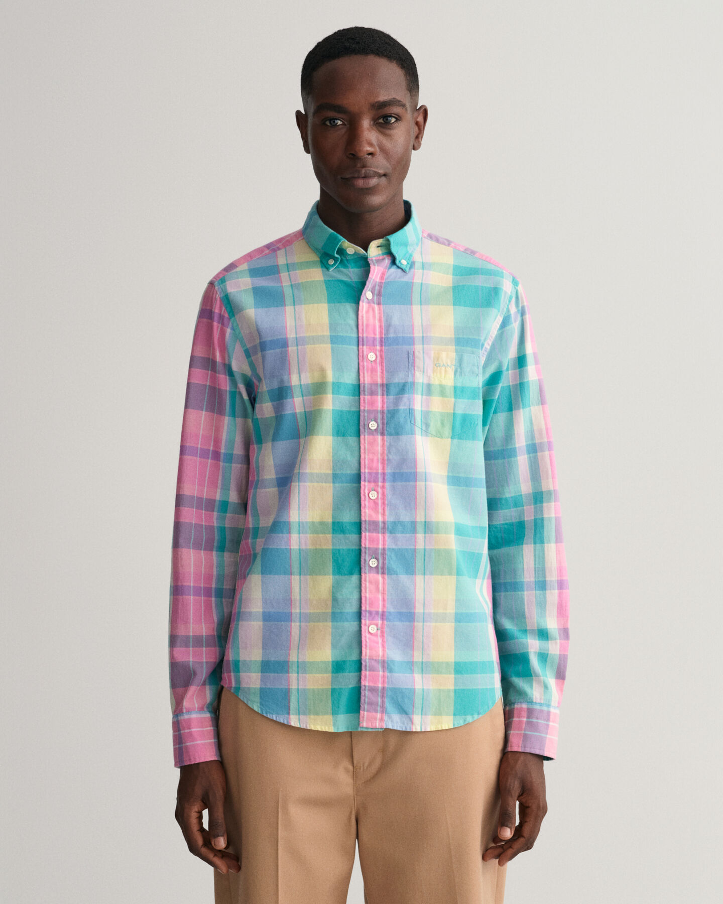 Regular fit farverig madras-skjorte