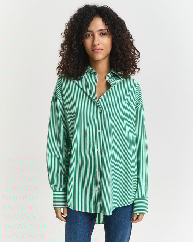 Oversize klassisk poplinskjorte med striber