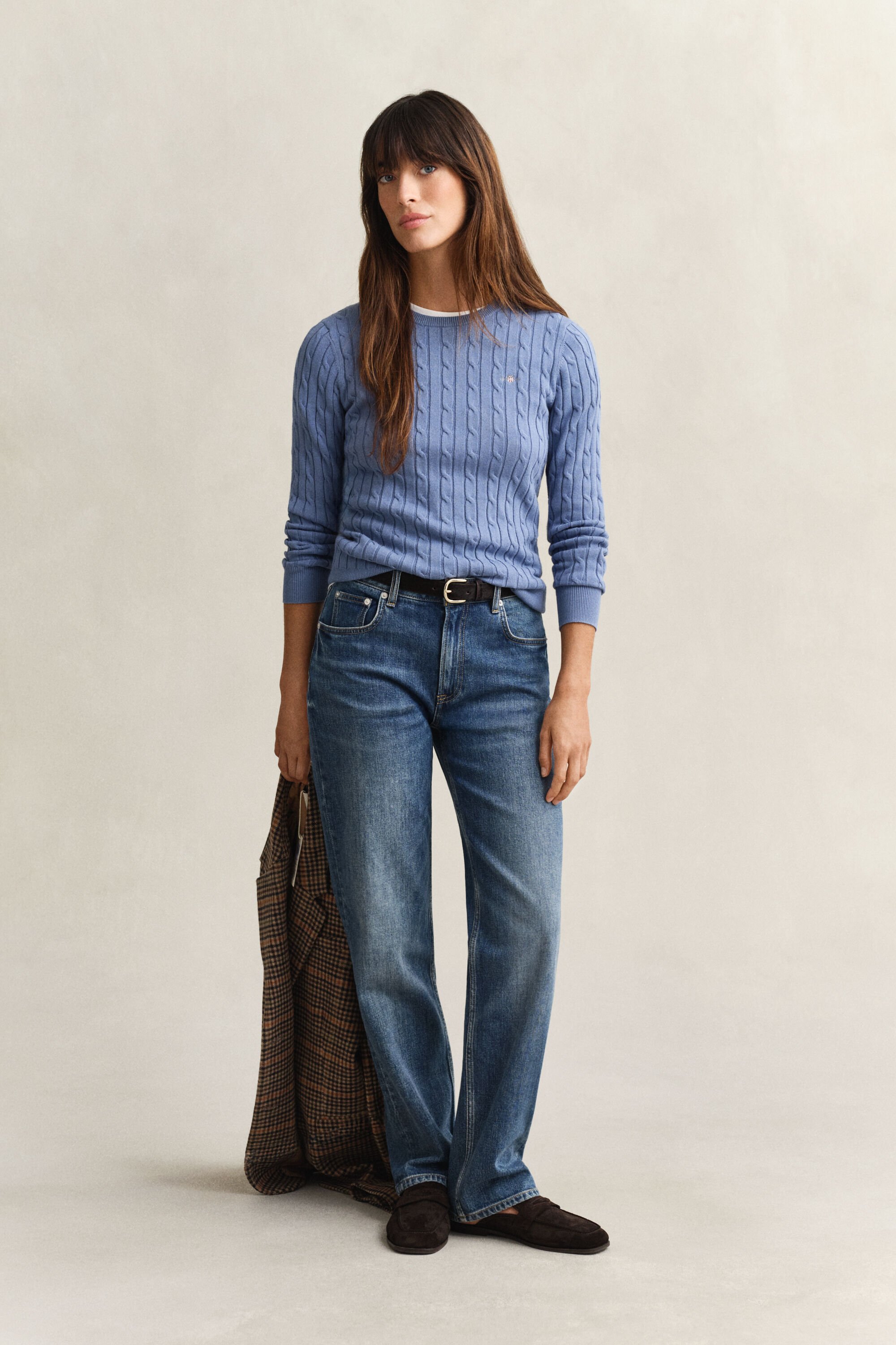 Crewneck sweater med kabelstrik