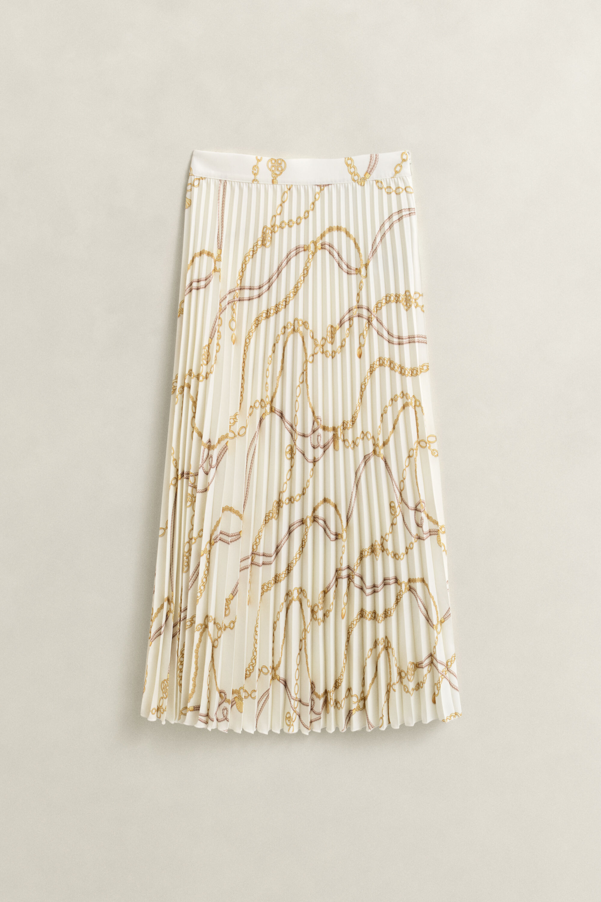 Plisseret midi-nederdel med tryk