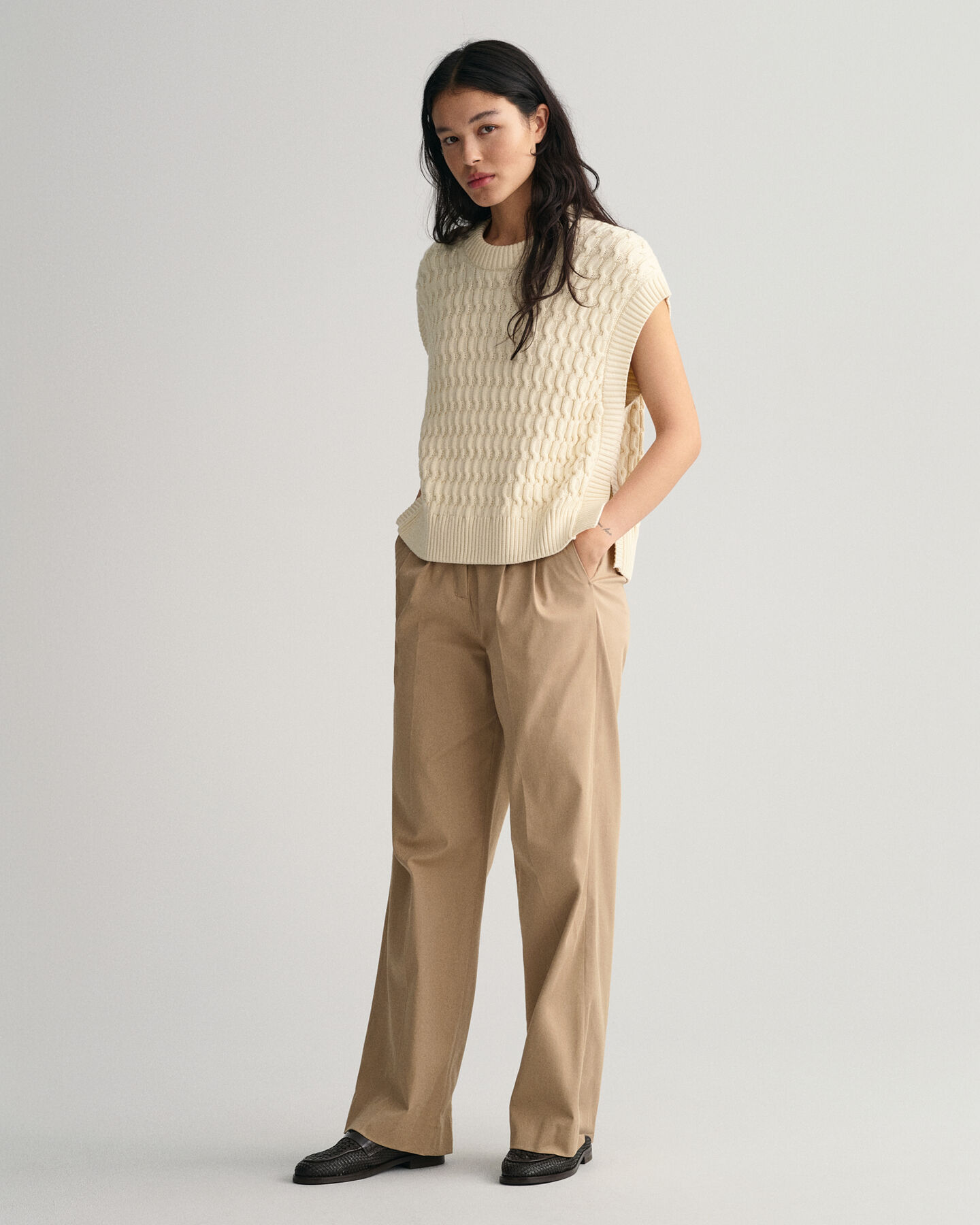 Tekstureret vest af bomuld med crewneck