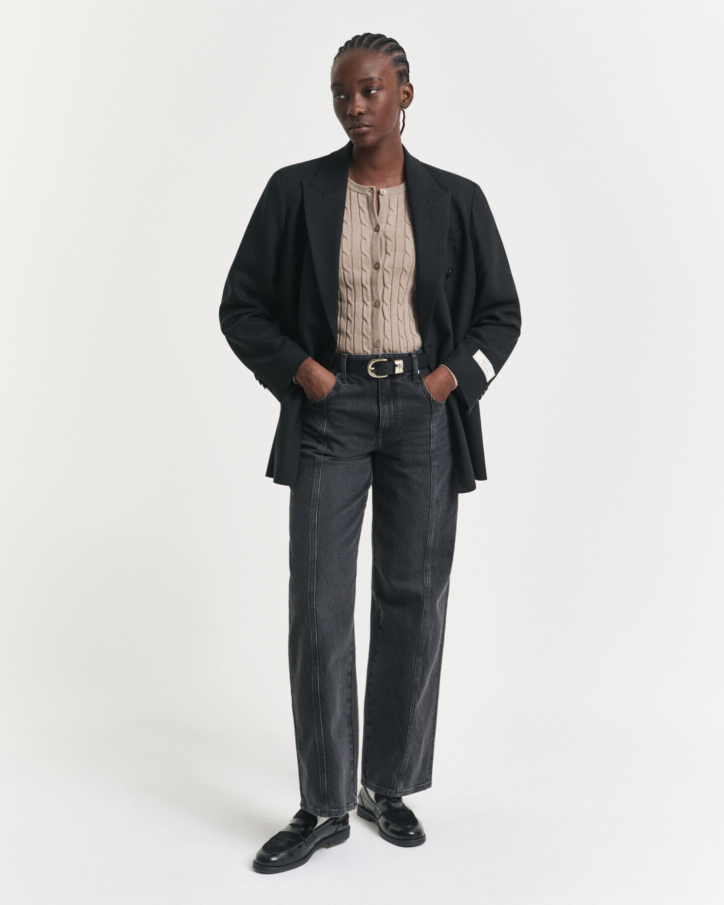 Cardigan af strækbomuld med kabelstrik