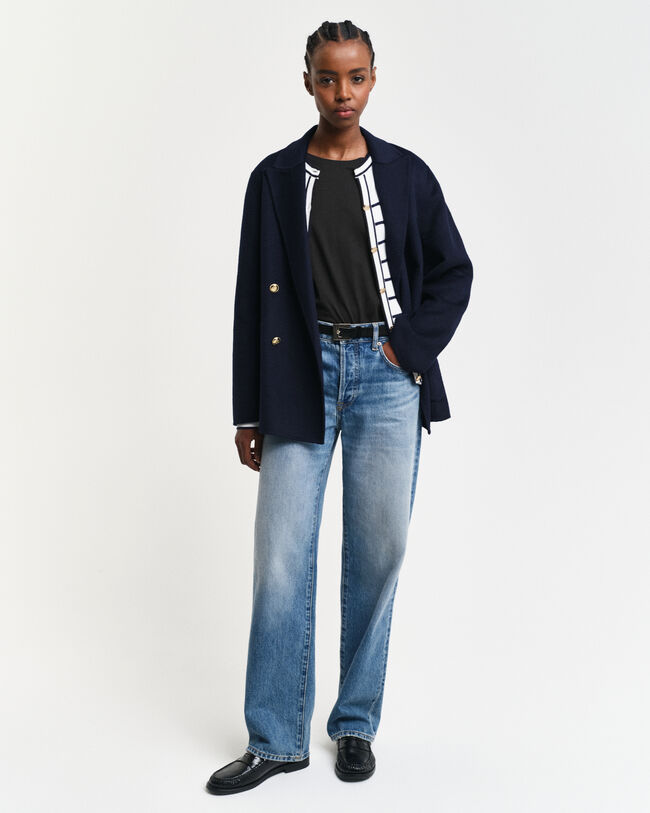 Ribstrikket bretonstribet cardigan