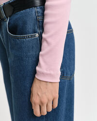 Ribstrikket langærmet top med rullekrave