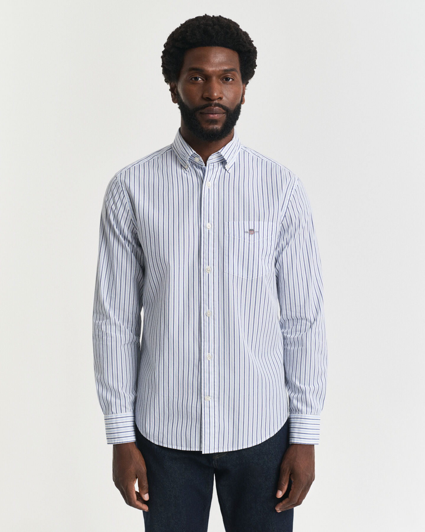 Regular fit stribet klassisk poplin-skjorte