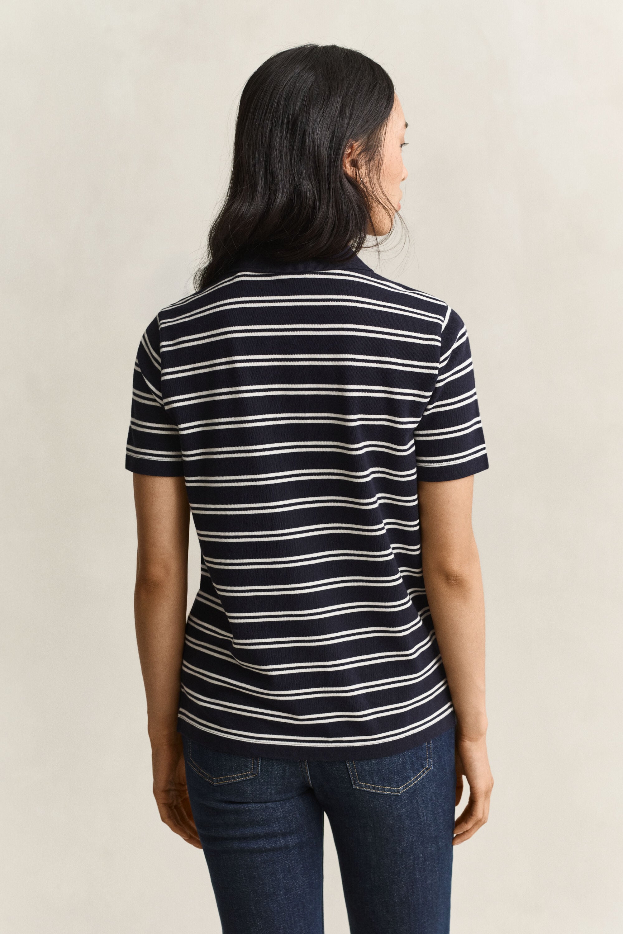 Stribet piqué polo-top