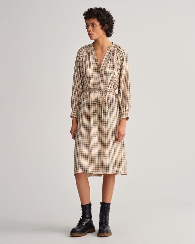 Ternet skjortekjole med st&aring;ende krave