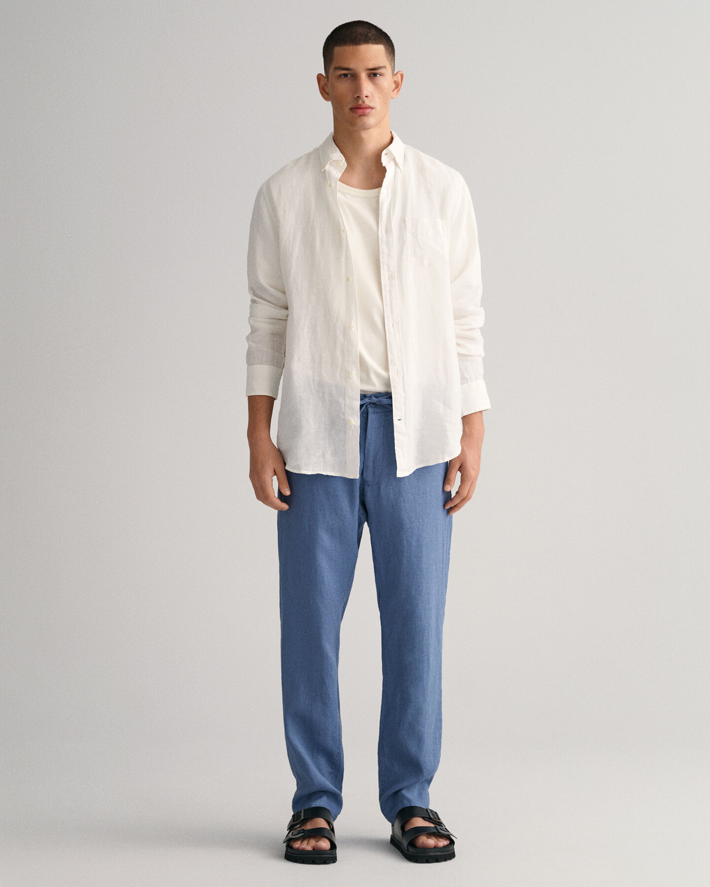 Relaxed fit hørbukser med løbesnor