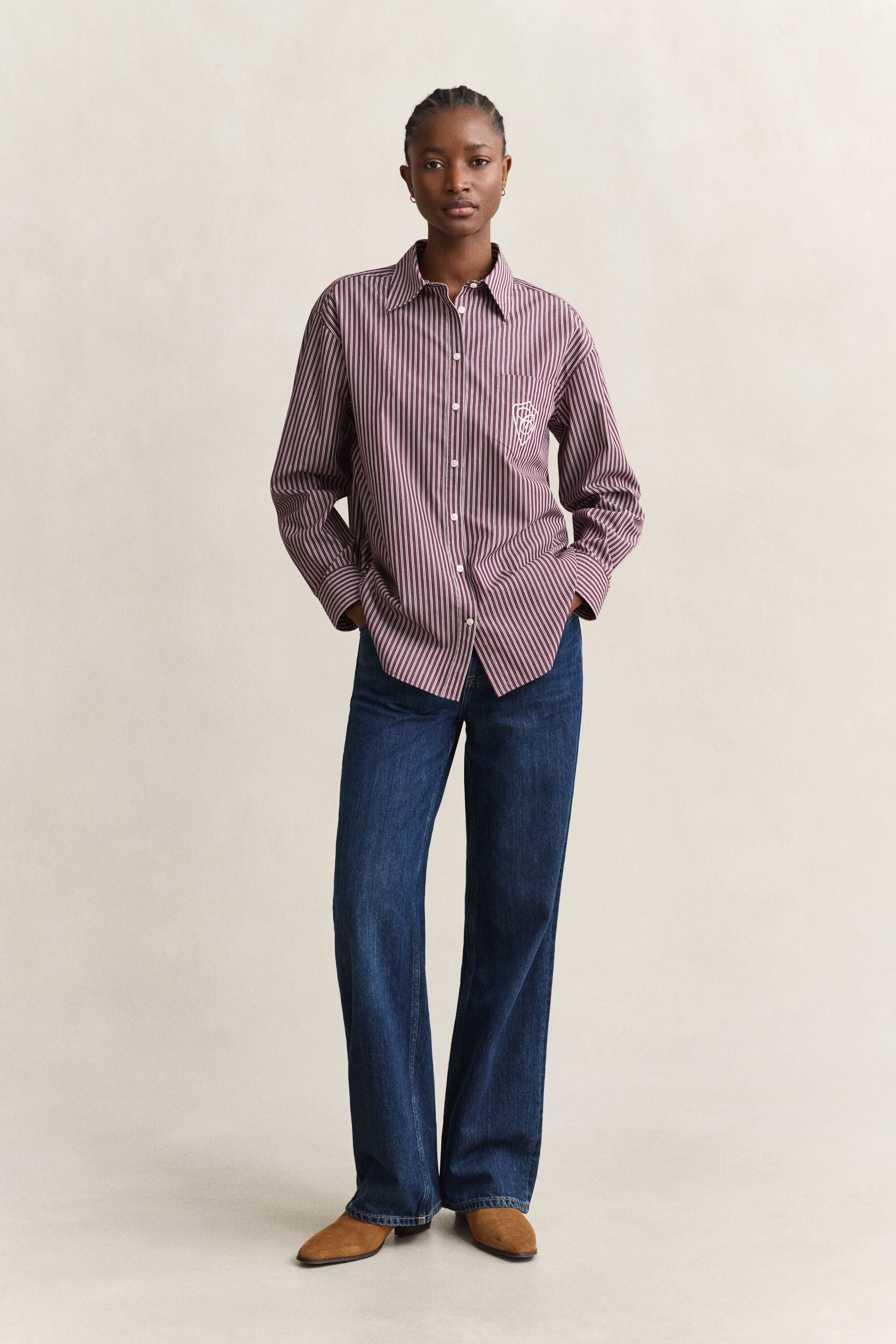 Relaxed fit stribet klassisk poplin-skjorte