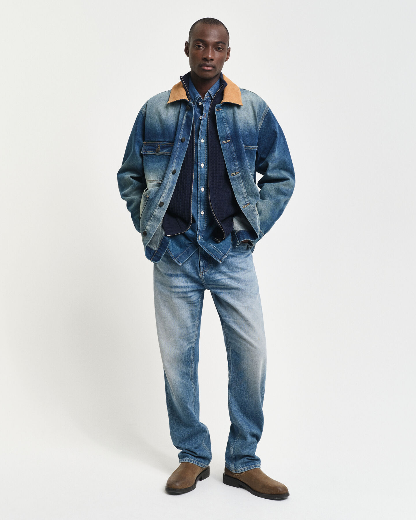 Tekstureret cardigan af bomuld med lynlås