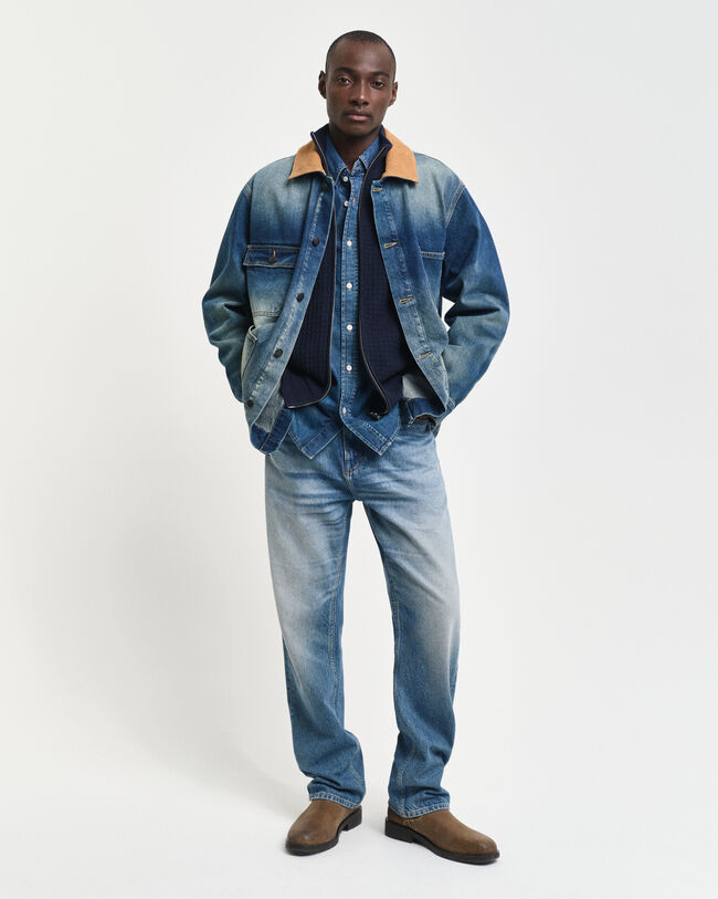 Tekstureret cardigan af bomuld med lynlås