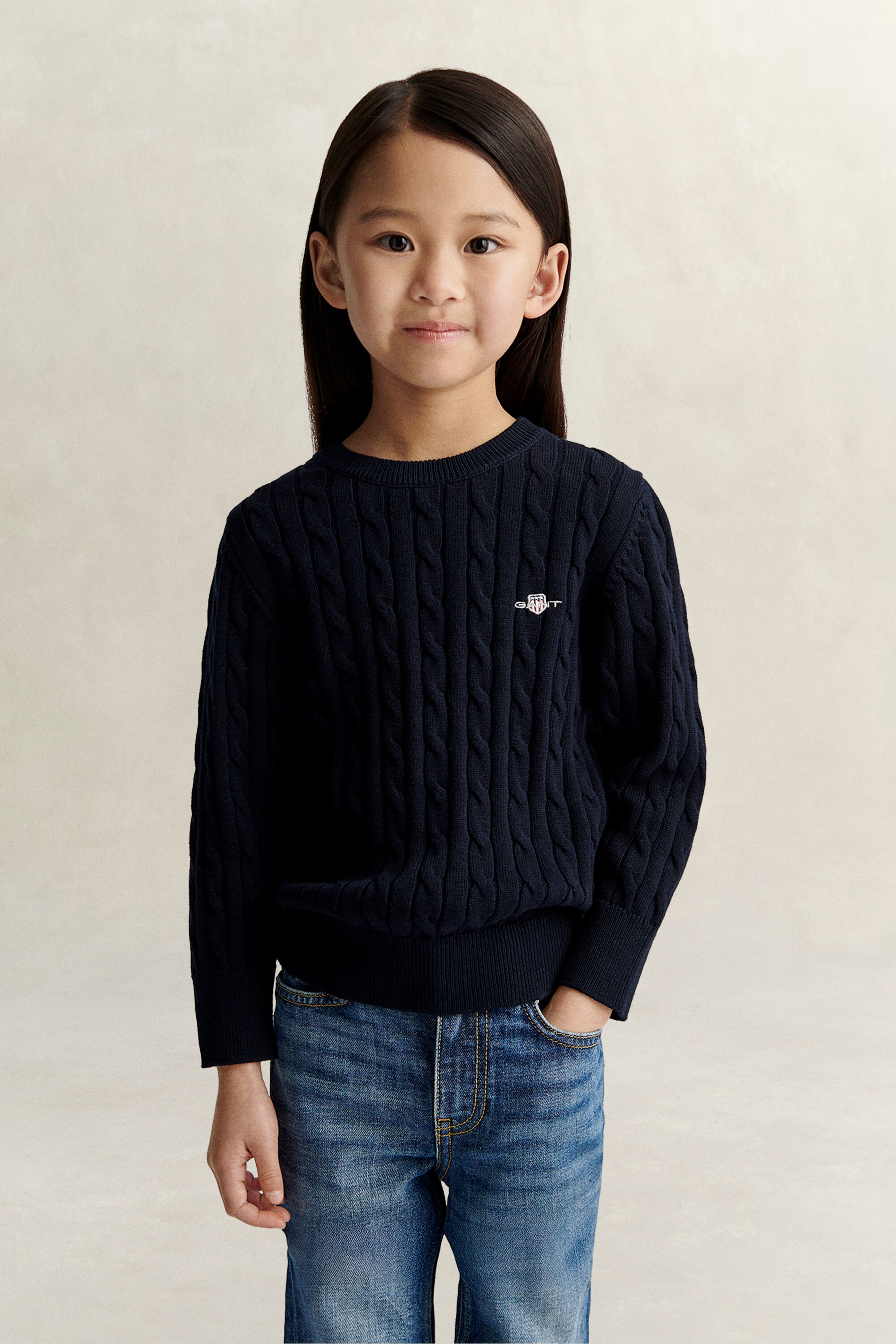 Girls Shield kabelstrikket sweater