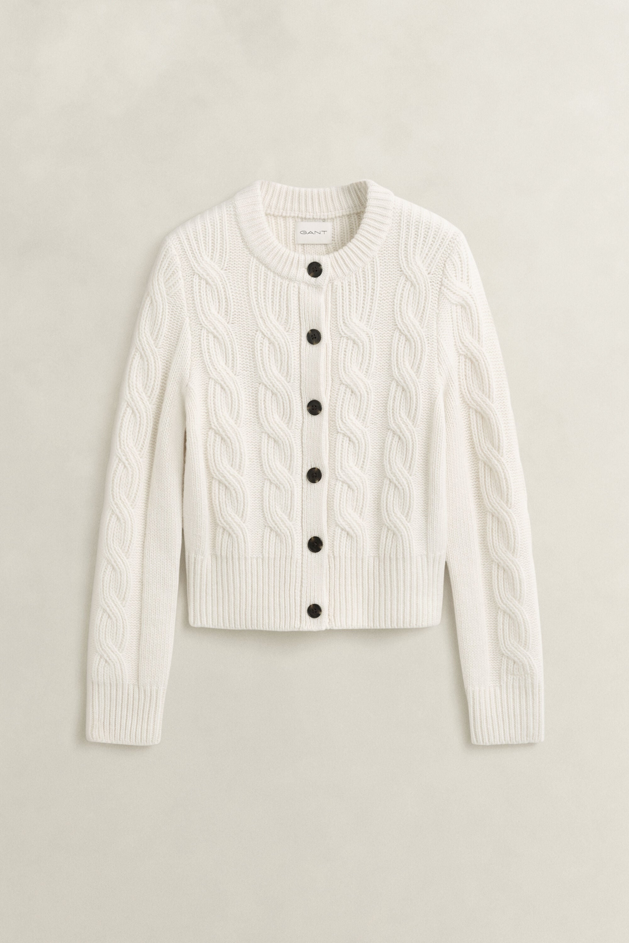 Kabelstrikket cardigan i uldblanding