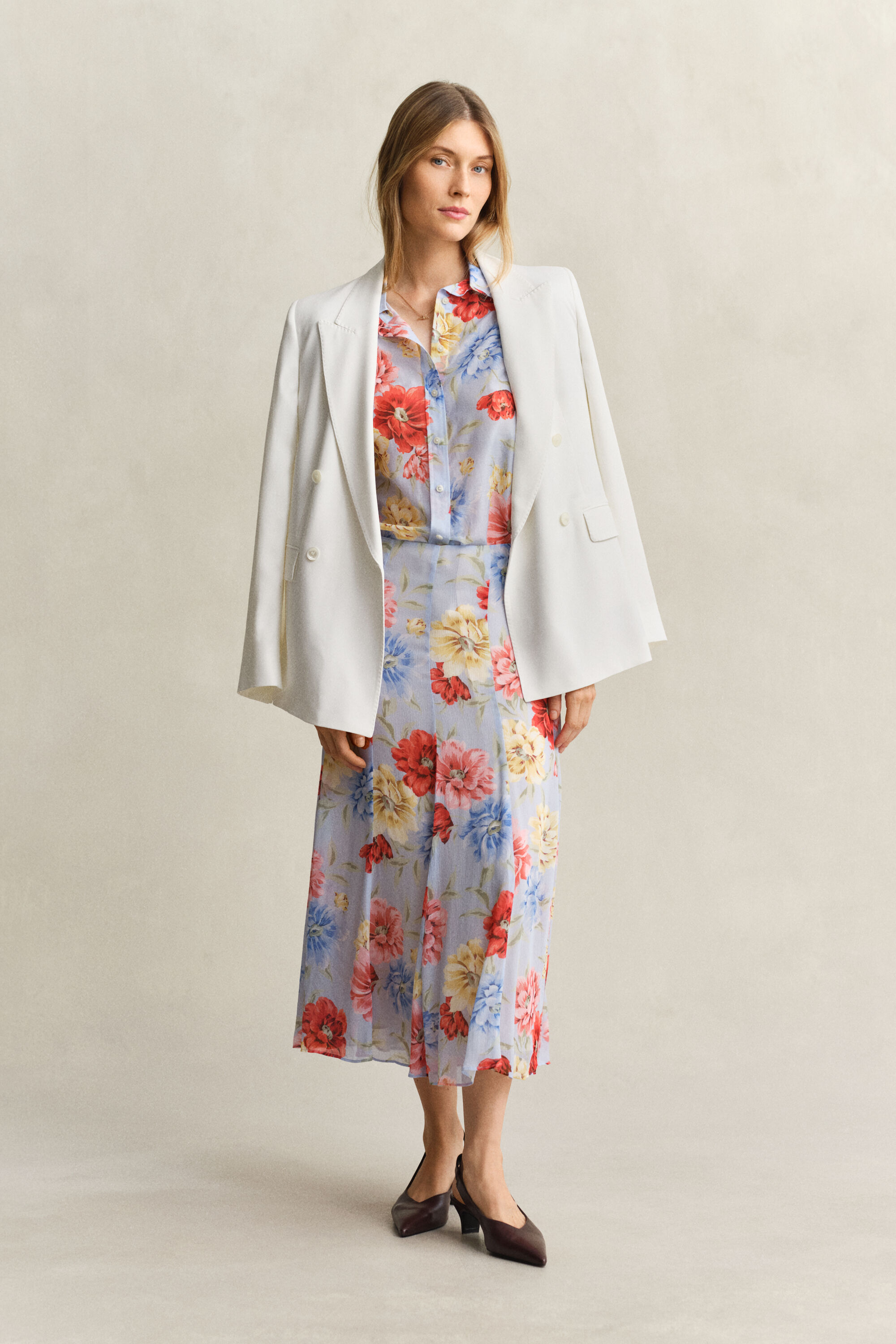 Blomstret bomuldssilkeskjorte