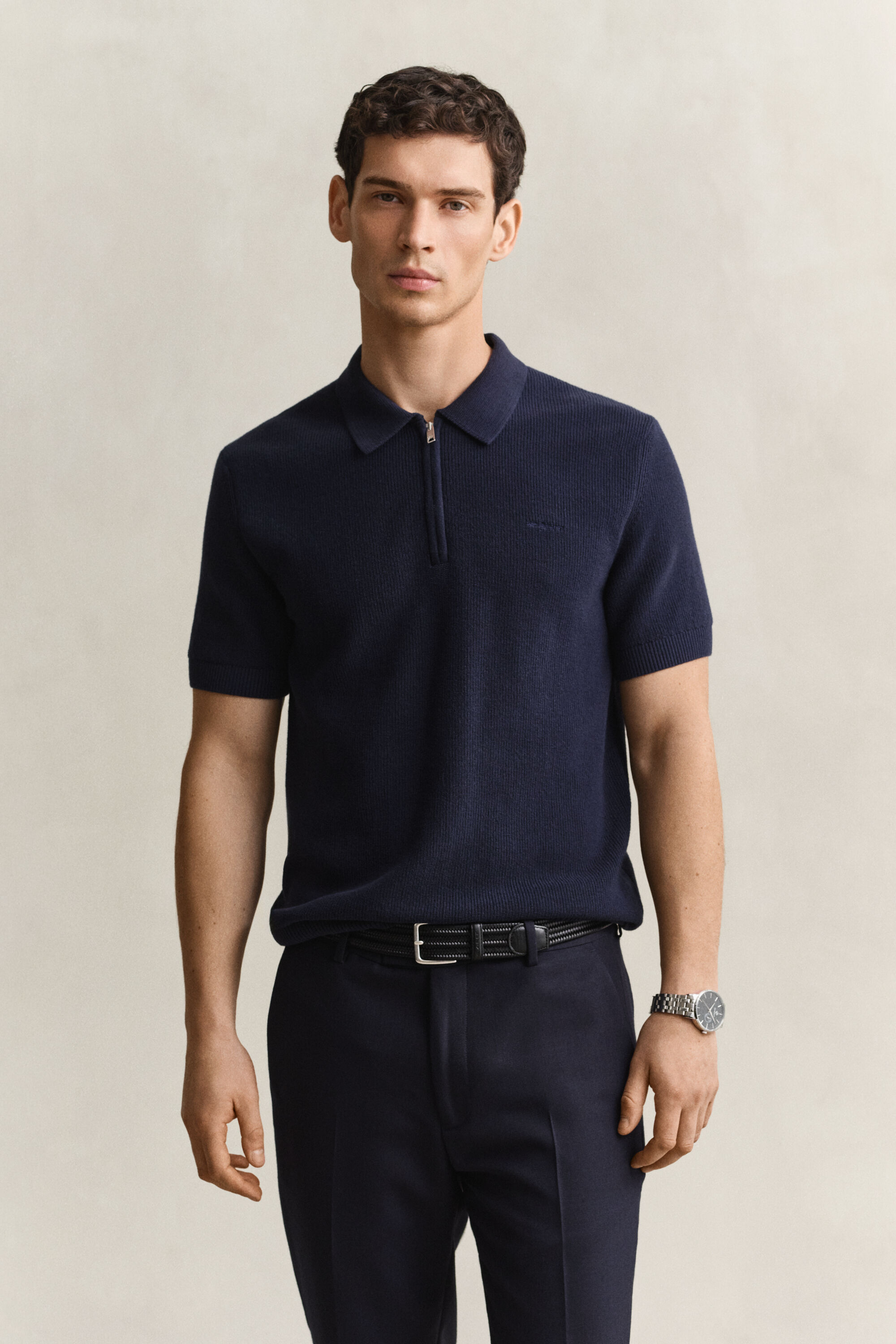 Ribstrikket polosweater i bomuld