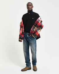 Mikro tekstureret sweater af bomuld med halv lynl&aring;s