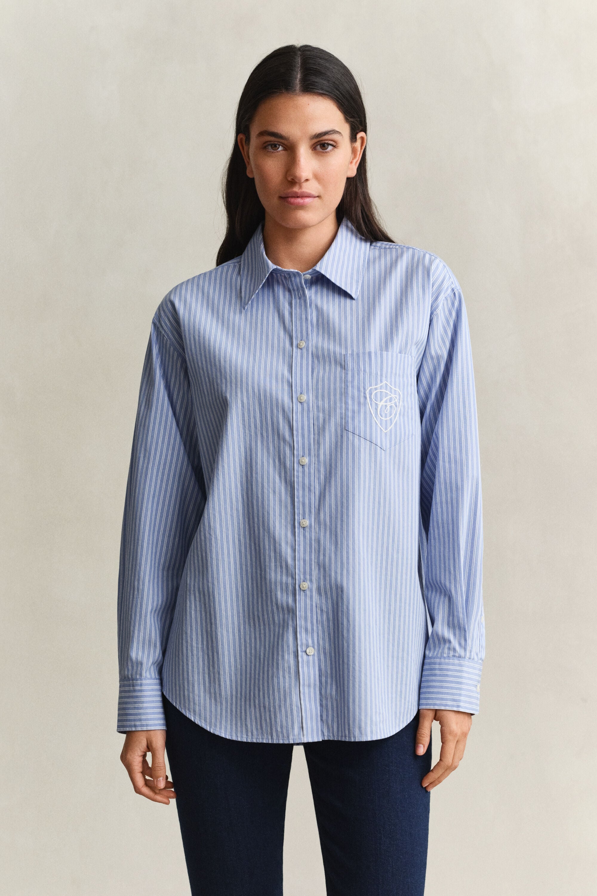 Relaxed fit stribet klassisk poplin-skjorte