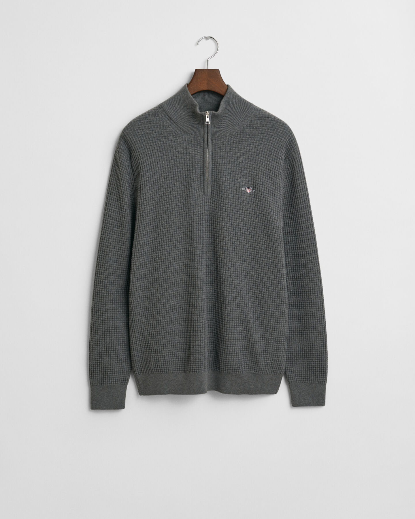 Tekstureret sweater af bomuld med halv lynlås